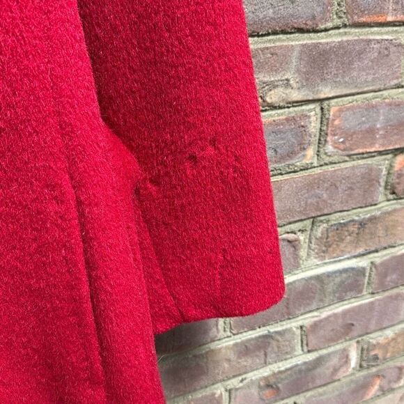 Vintage Red Apagora Luxury Wool Mohair Fur Collar Long Coat Size Medium - Picture 7 of 11